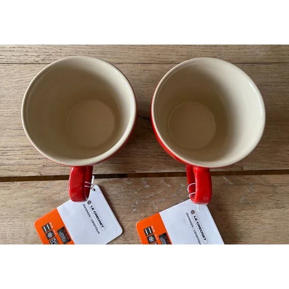 Le Creuset Stoneware Set of 2 Bistro Mug Giant Cappuccino Cup 14 oz Cerise NEW - Picture 7 of 10